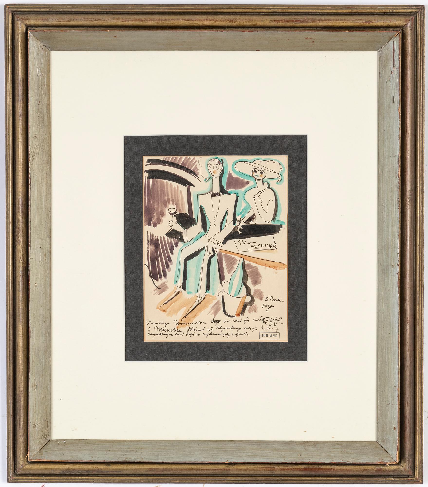 John Jon-And, blandteknik på papper, stämpelsignerad.