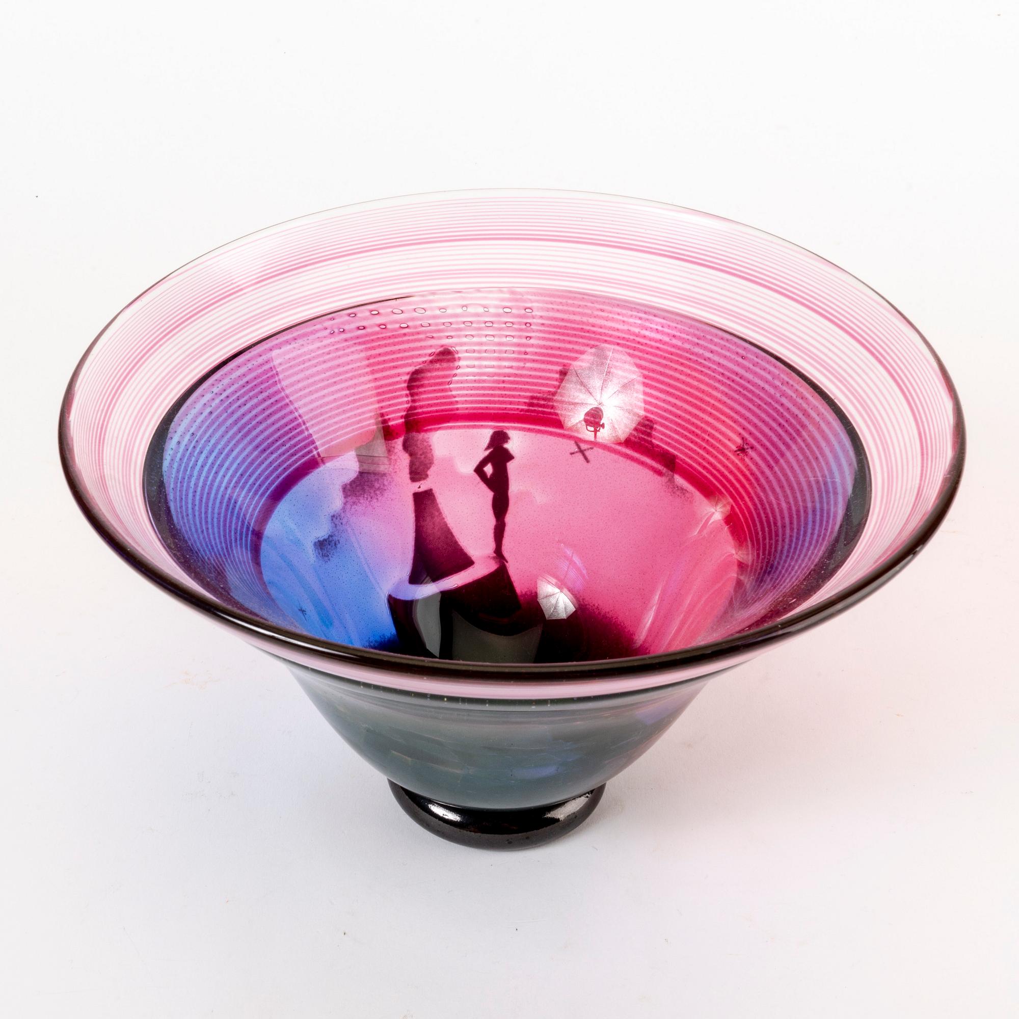 A signed Bertil Vallien Kosta Boda glass bowl.