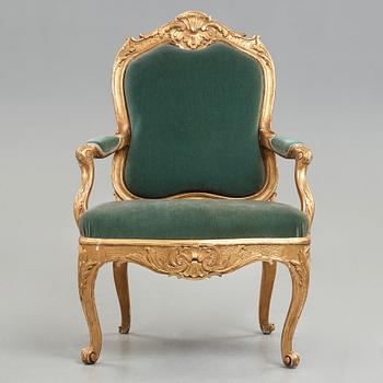 A large Swedish Rococo armchair by Carl Magnus Sandberg (master in Stockholm 1759-1789), circa 1760.