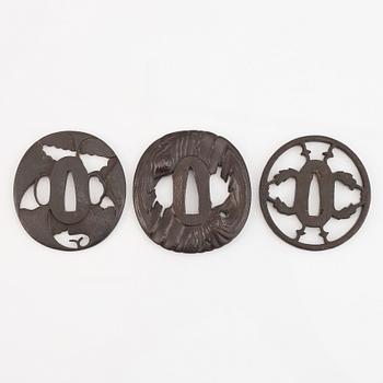 Five iron tsubas, Edo period.