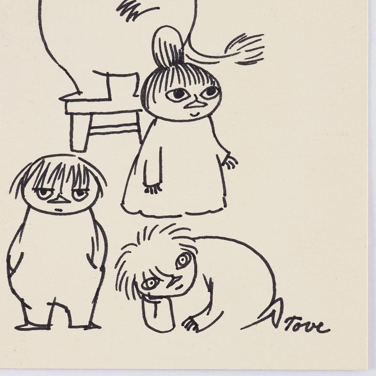 Tove Jansson, tuschteckning, signerad Tove.