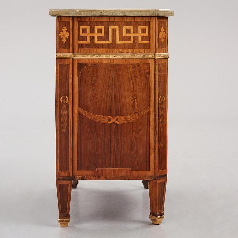 A Gustavian marquetry and gilt brass-mounted commode by G. Foltiern (master in Stockholm 1771-1804), dated 1782.