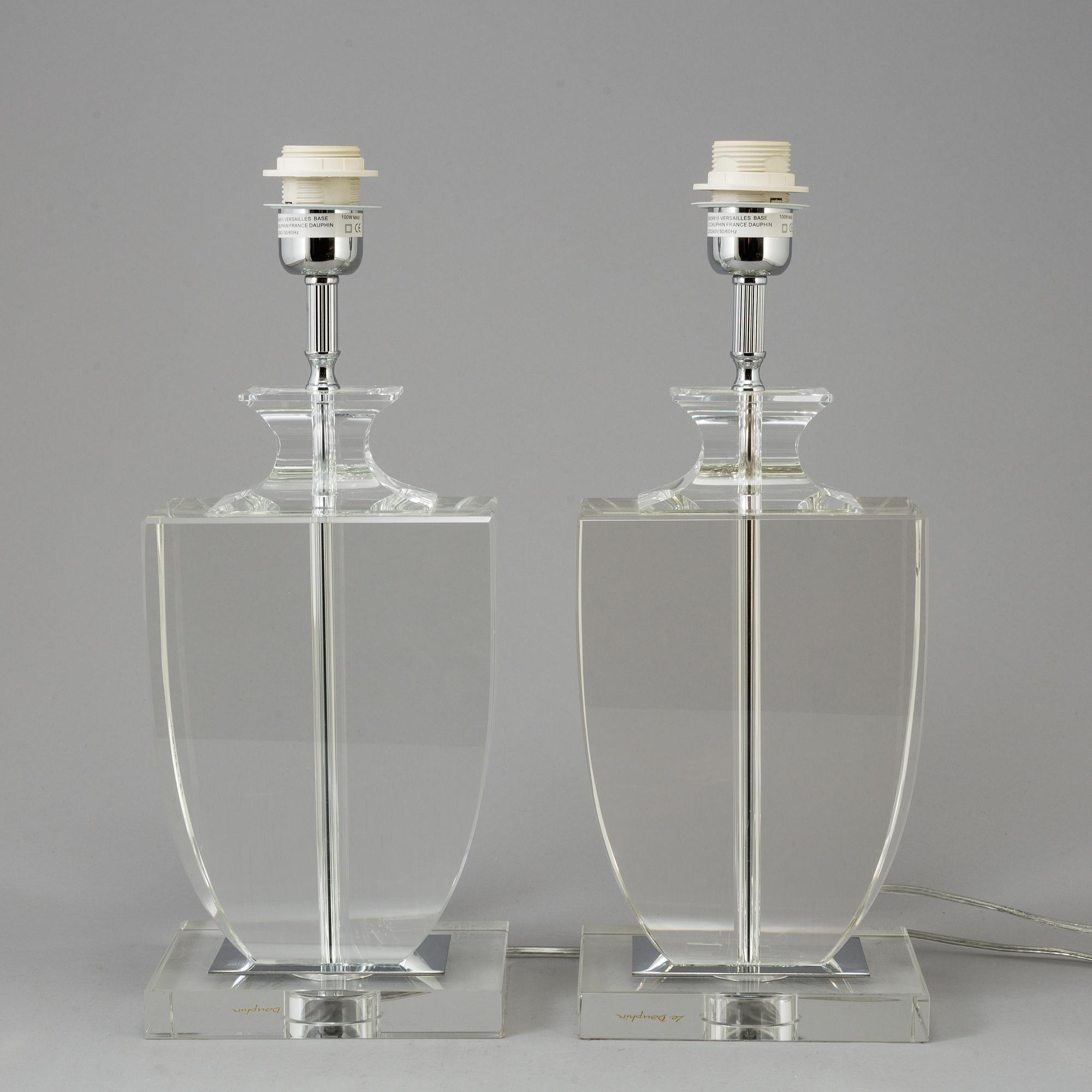A pair of glass table lamps from Le Dauphin, France, 20th century.
