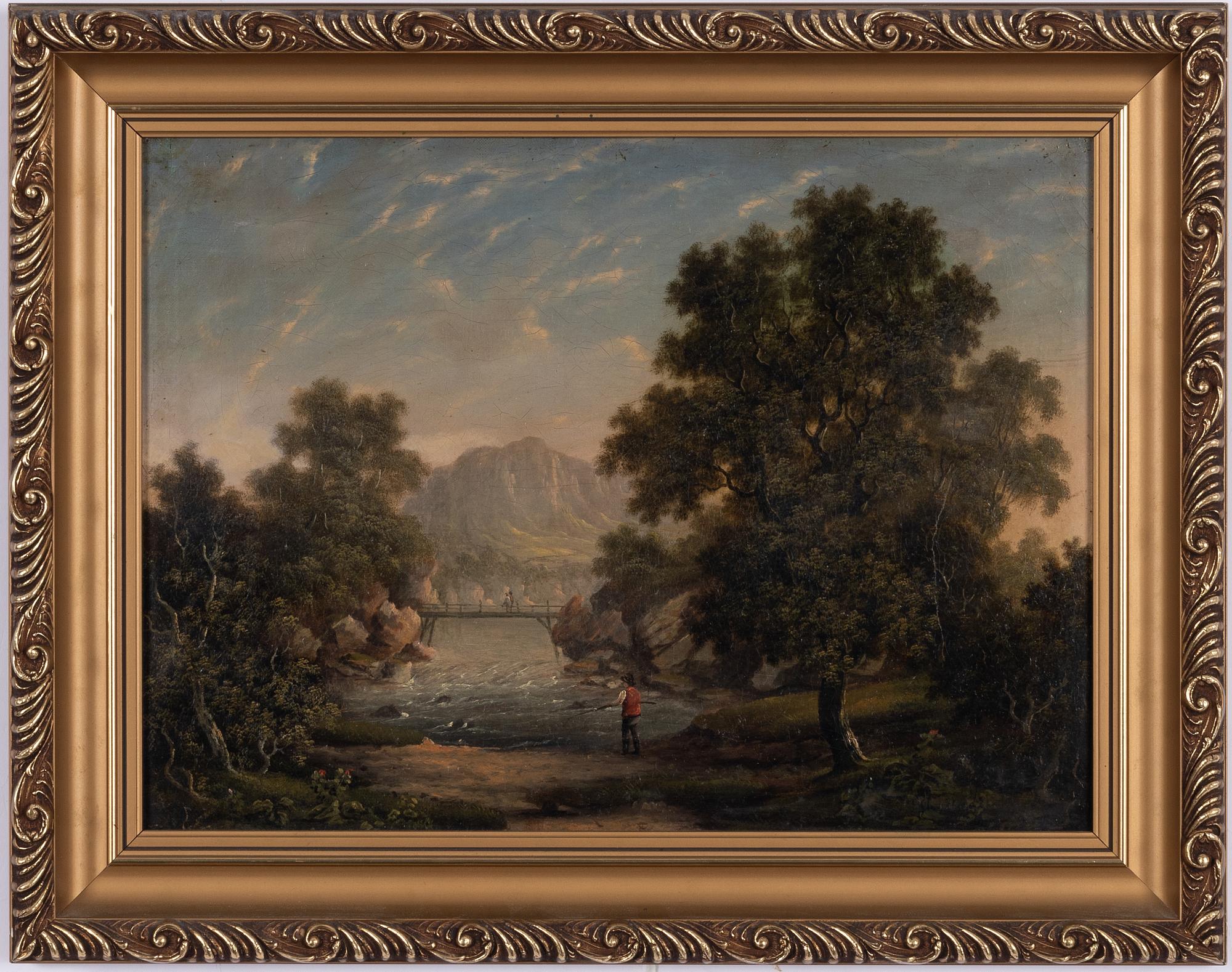 Unknown artist, 19th century, Landscape with fishermen.