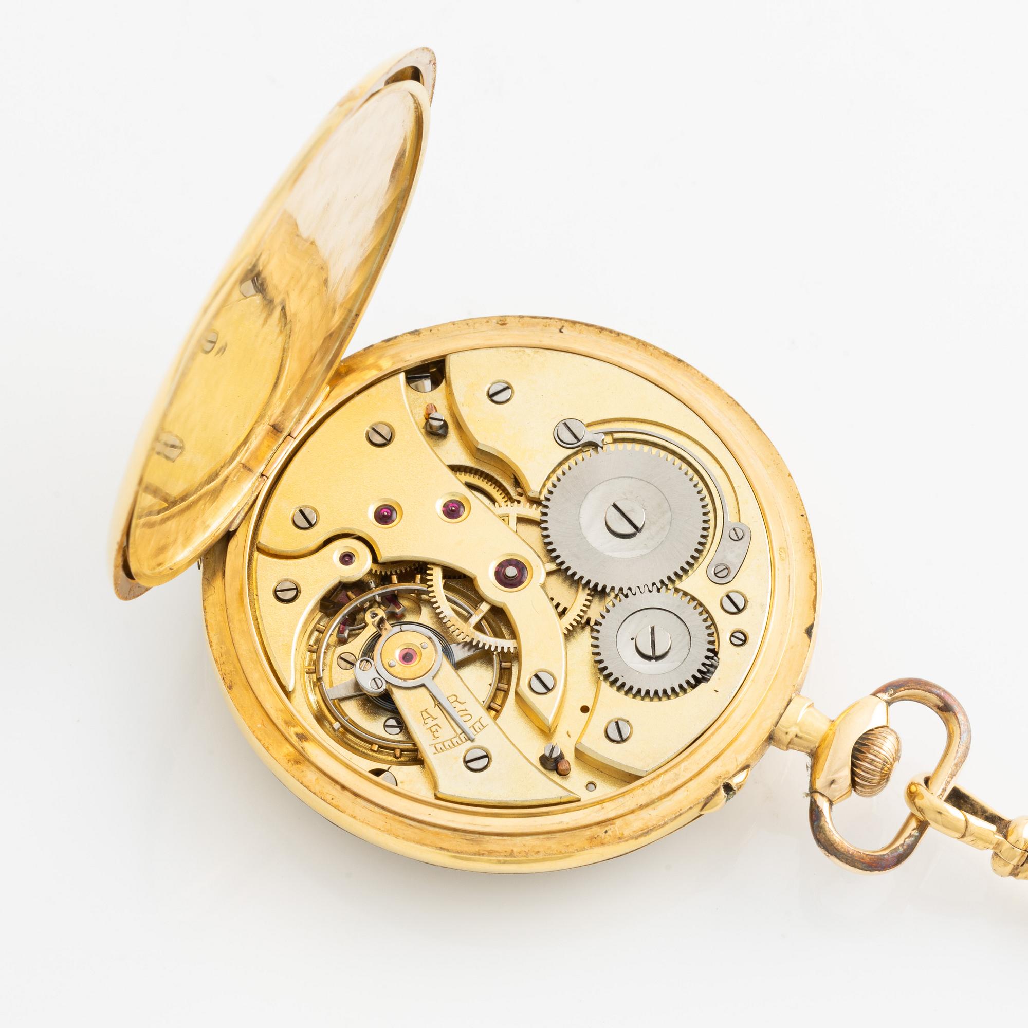 Fickur, 18K guld med Chatelaine, 49,5 mm.