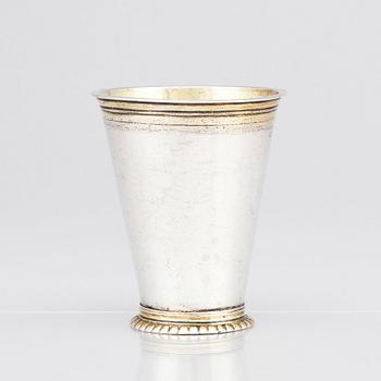 A Swedish early 18th Century parcel-gilt silver beaker, marks of Erik Bengtsson Starin, Stockholm 1709.