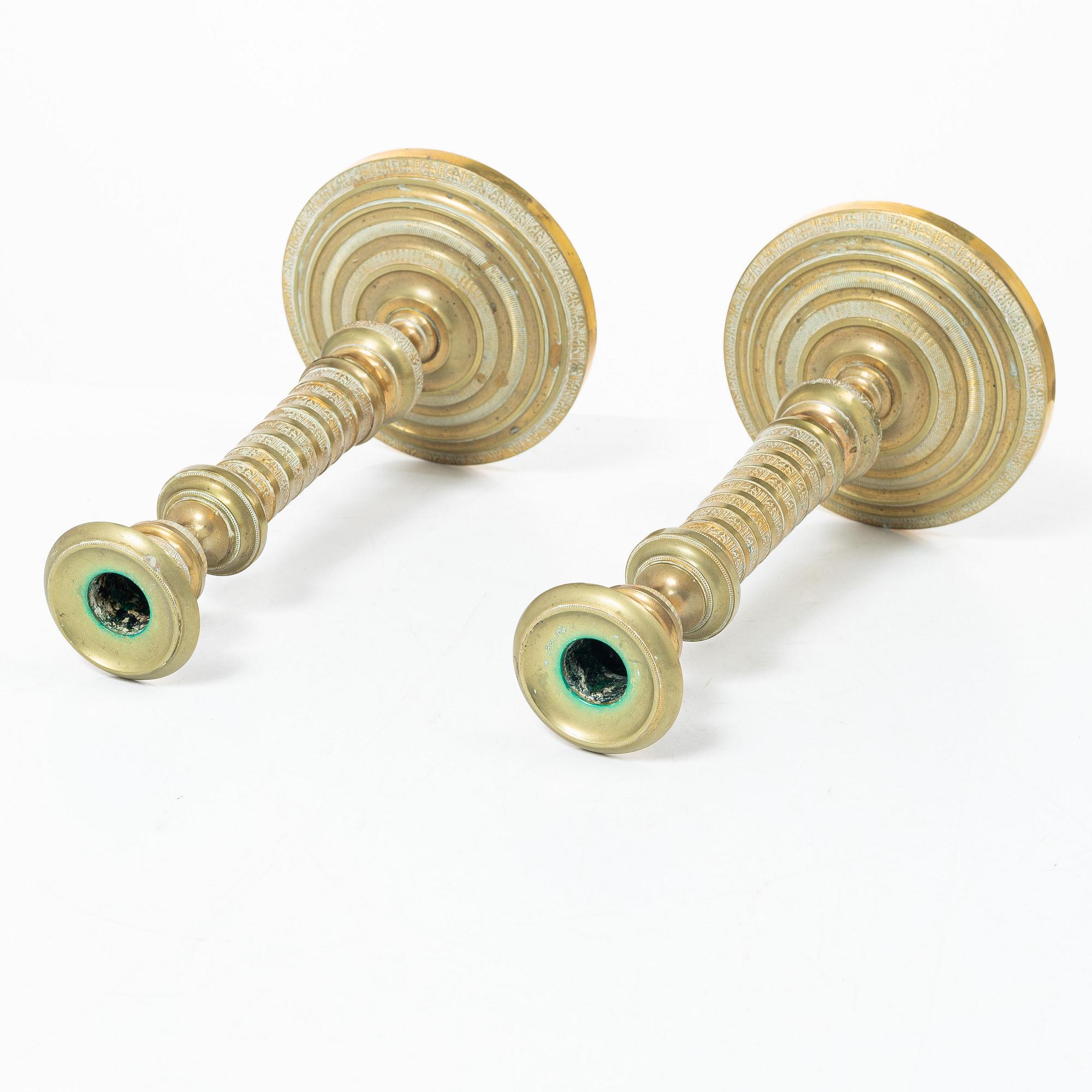 A pair of brass candlesticks, Sweden, 19th century.