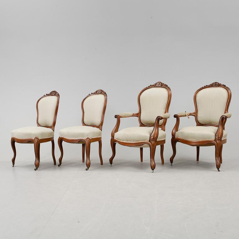 KARMSTOLAR samt STOLAR, 2+2, Nyrokoko, 1800-talets slut.