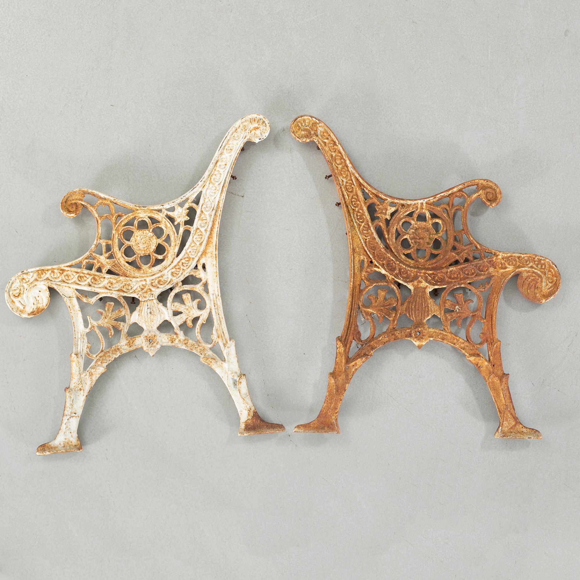 A pair of gables for a garden sofa, fist half of the 20th century.