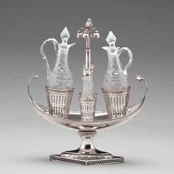 160. A Swedish late 18th century cruet-set, mark of Pehr Zethelius, Stockholm 1799.