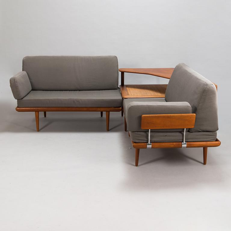 Peter Hvidt & Orla Mølgaard Nielsen, A three piece Danish 'Minerva' sofa suite with a table for France & Son, 1950s/1960.