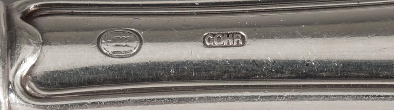 UPPLÄGGNINGSBESTICK, 3 st, silver. Danmark och Sverige. Total vikt ca 242 g inkl blad i rostfritt stål.