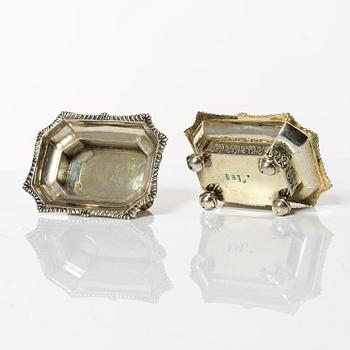 A pair of empire silver salt cellars, 1837.
