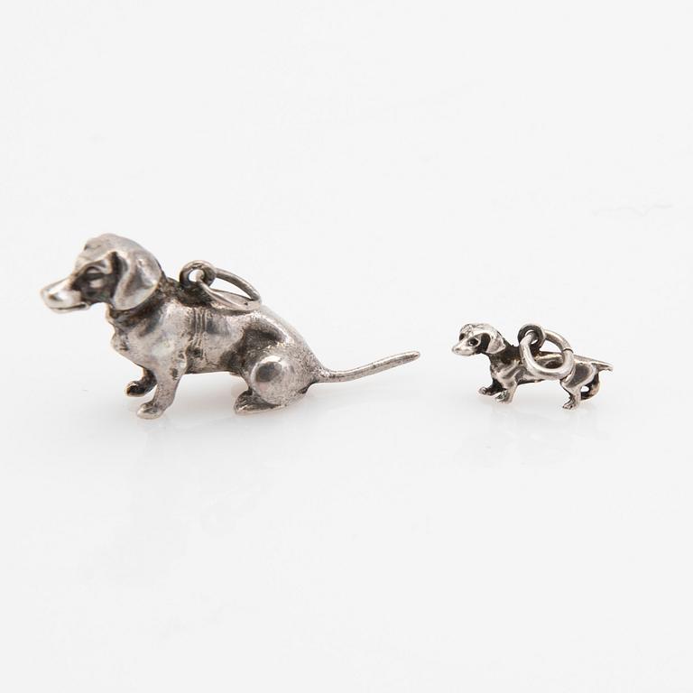 Bordsdekorationer och berlocker, silver, 9 delar.