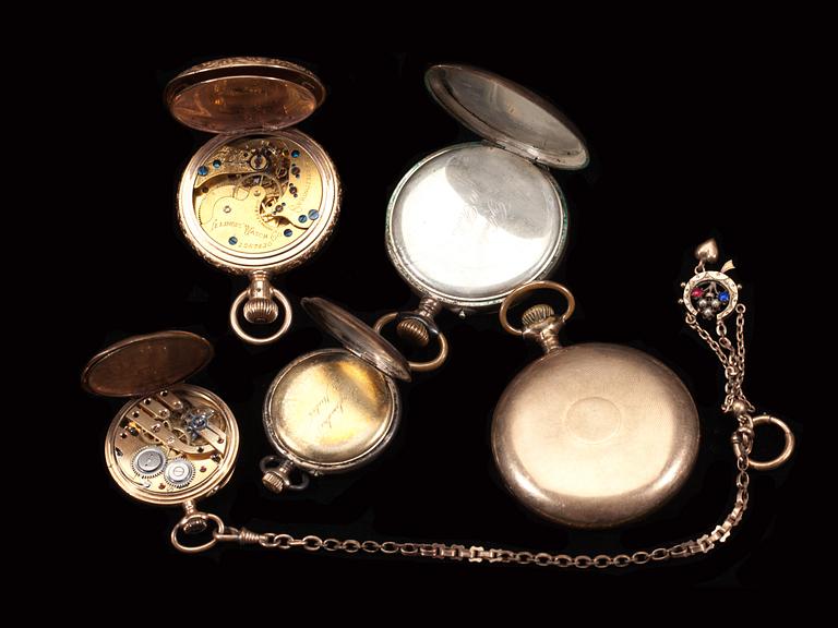 PARTI FICKUR, bland annat 14 k, och Illinois Watch Co, Springfield. 1800/1900-tal.