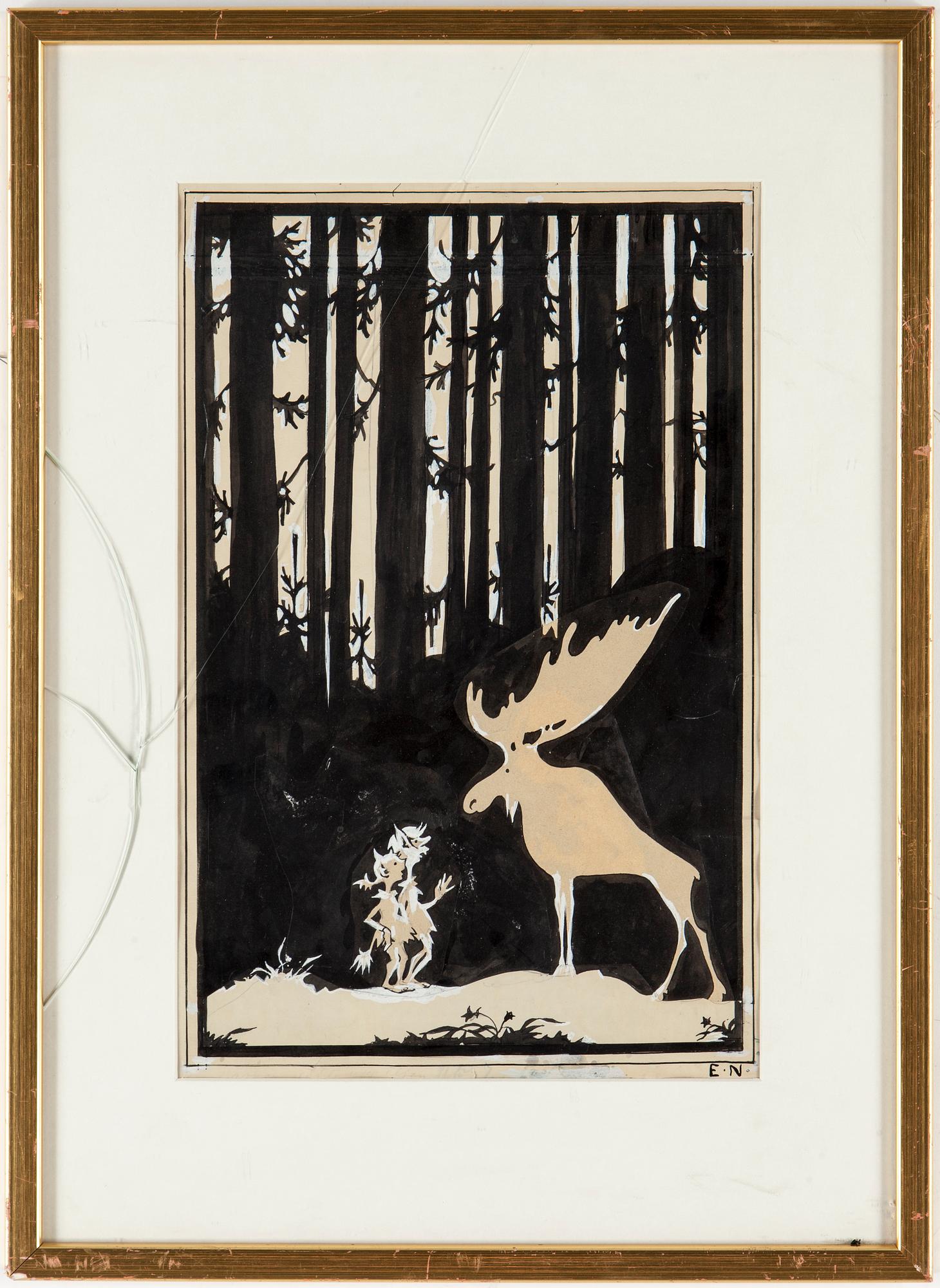 EINAR NERMAN, tusch och täckvitt samt collage, signerad E.N.