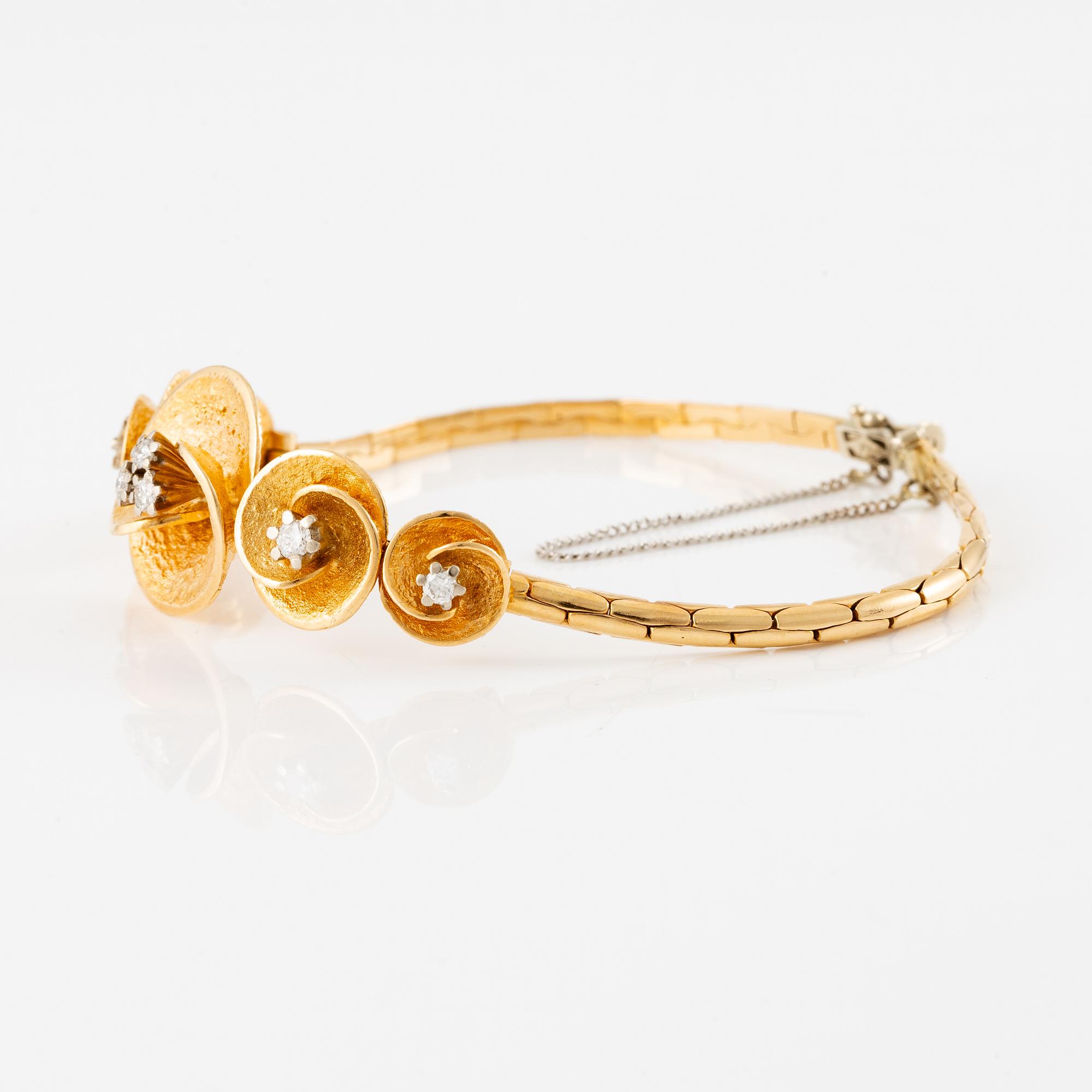 Theresia Hvorslev, armband 18K guld med runda briljantslipade diamanter, Lidköping 1979.