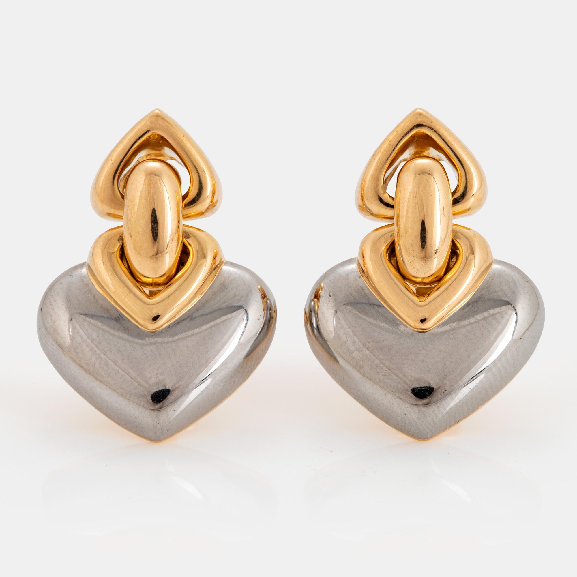 A pair of 18K gold and steel Bulgari earrings.