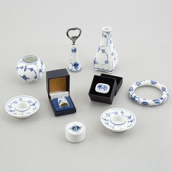 A group of seven table accessories and two accessories, porcelain, "Blue Fluted" / "Musselmalet", Royal Copenhagen.