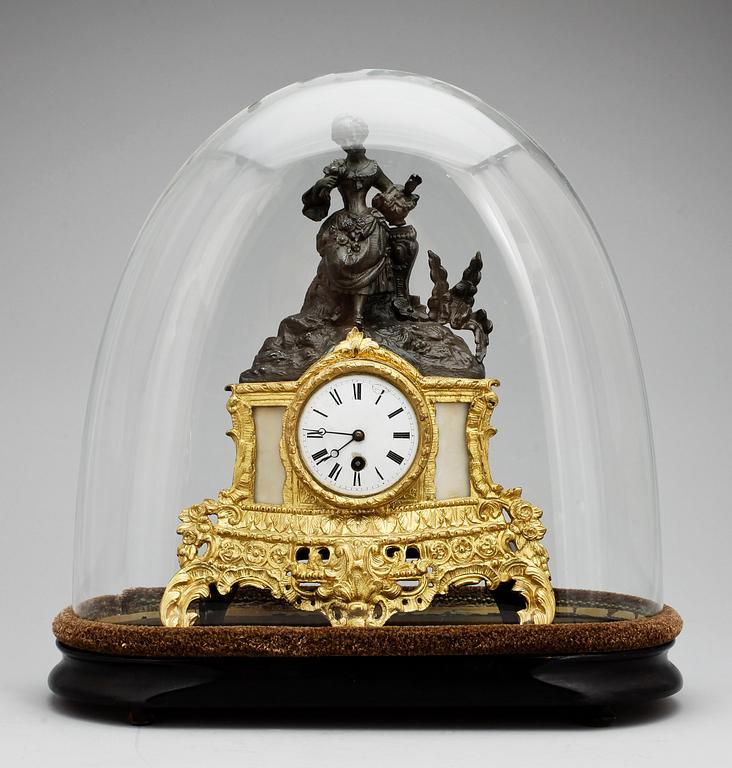 BORDSPENDYL, på sockel med glaskupa, nyrokoko, 1800-talets slut.