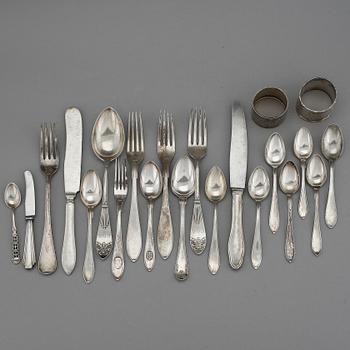 PARTI BESTICK, 33 st, silver, mestadels Sverige, 1800-1900-tal, vikt ca 1150 g.