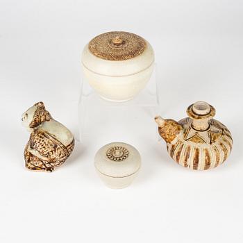 Two Sawankhalok boxes with covers, a kendi and a joss stick holder, Thailand, 14th/17th Century.