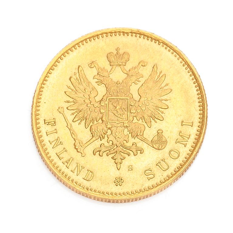 A gold coin, 20 marks, Finland 1913.