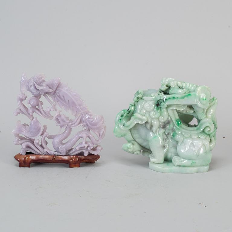 Four Chinese stone sculptures, one rose quartz, 20th century.