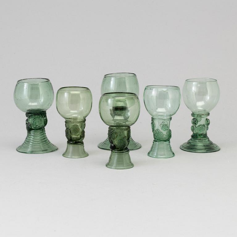 REMMARE, sex stycken, glas, 1800-tal.