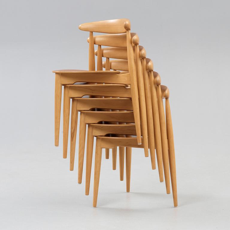 HANS J WEGNER, matgrupp, 6 st "Hjertestolen" och bord, Fritz Hansen, Danmark ca 1963.