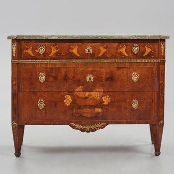 A marquetry and gilt-brass mounted commode attributed to C. Lindborg (master 1781-1808).