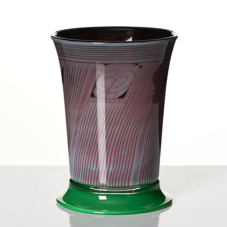 Gunnar Cyrén, a 'graal' glass vase, Orrefors, Sweden 1989.