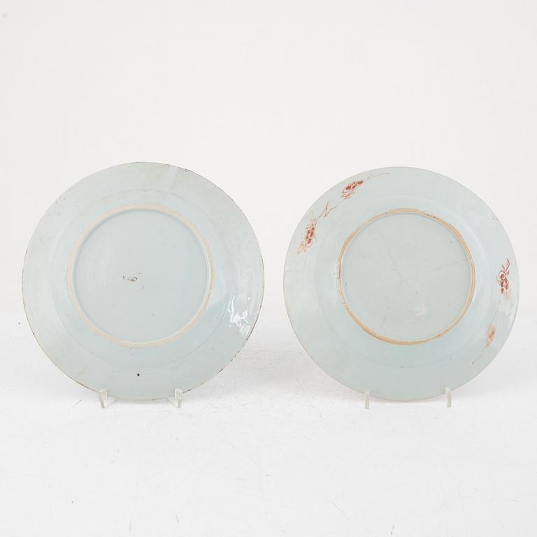 A Chinese bowl, two plates and three dishes, 18th century and later.