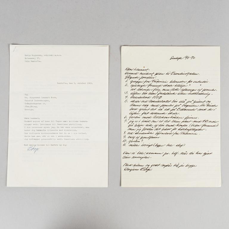 A collection of photos, drawings and correspondence related to interior designs by Børge Mogensen.