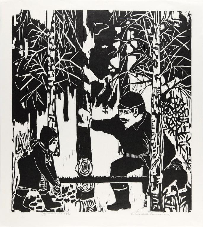 THELMA AULIO PAANANEN, 3 st, linoleumsnitt på rispapper, sign, numr o dat.