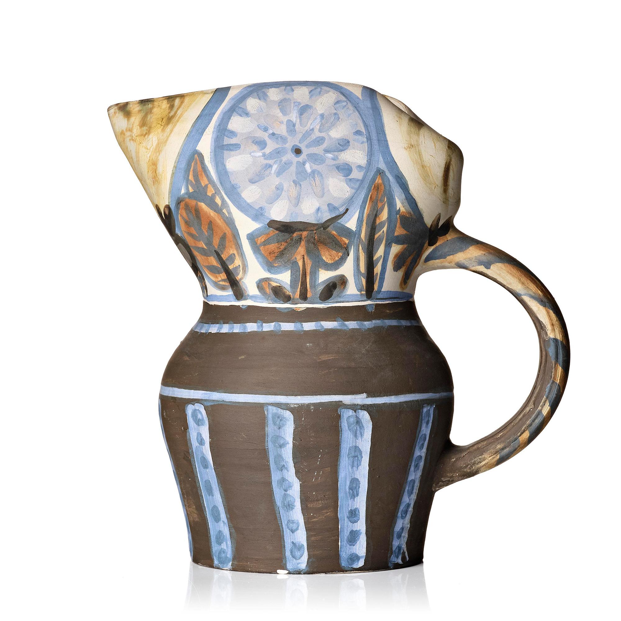 Pablo Picasso, kanna, lergods, "Pichet gothique aux marguerites", unikat, Madoura, Vallauris, Frankrike, 1953.