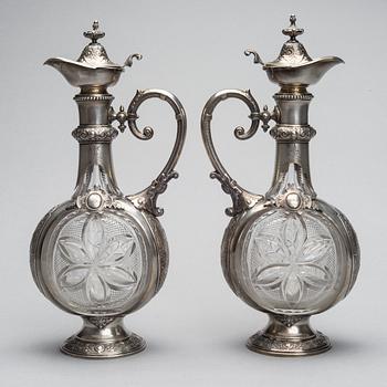 A PAIR OF WINE PITCHERS, silver 800, probably Germany ca 1880.