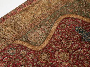 Matta, antik silke Kum Kapi med metallbroschering, Istanbul omkring 1910, "Sultan's Head Prayer" design.