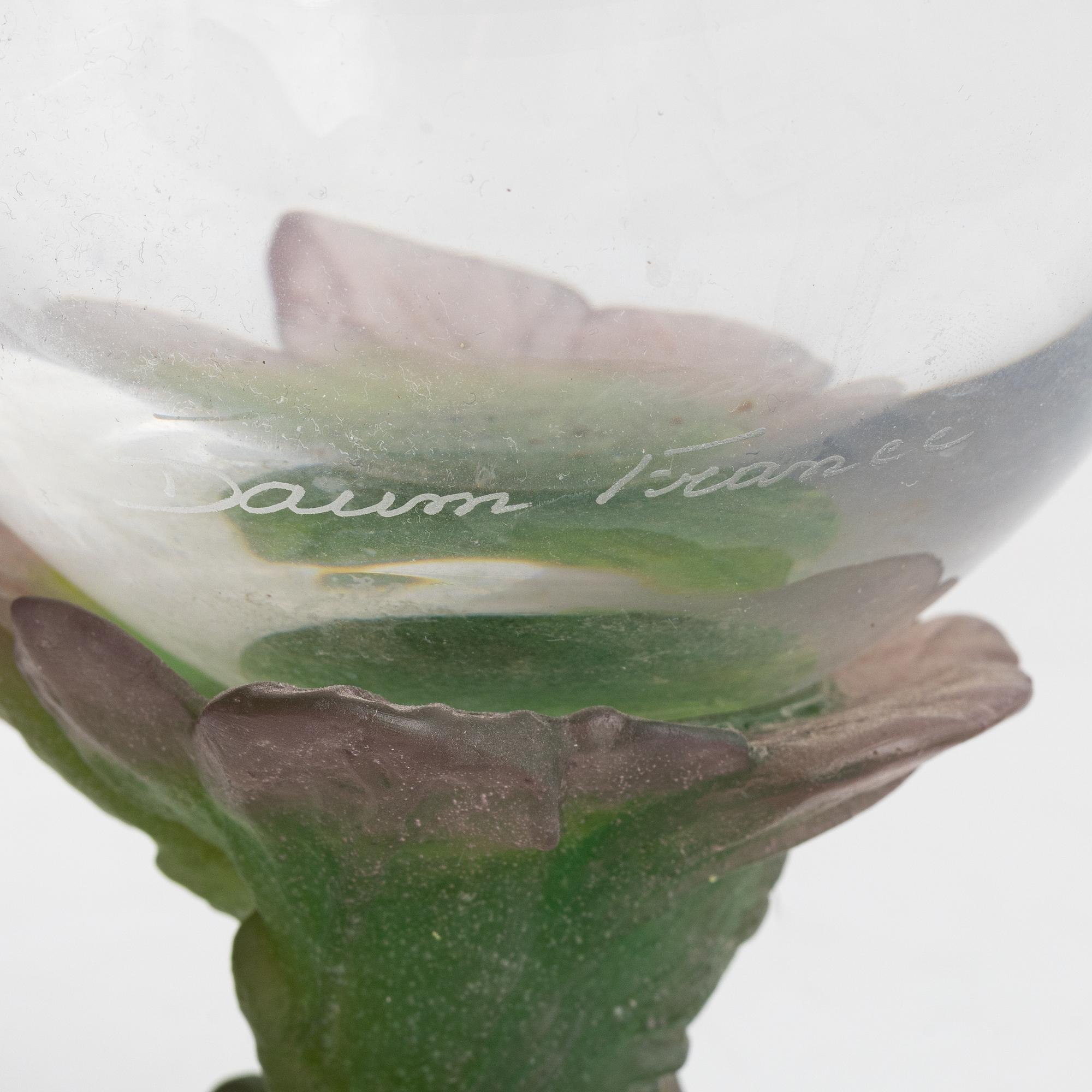 A glass decanter, Daum, France, signed.