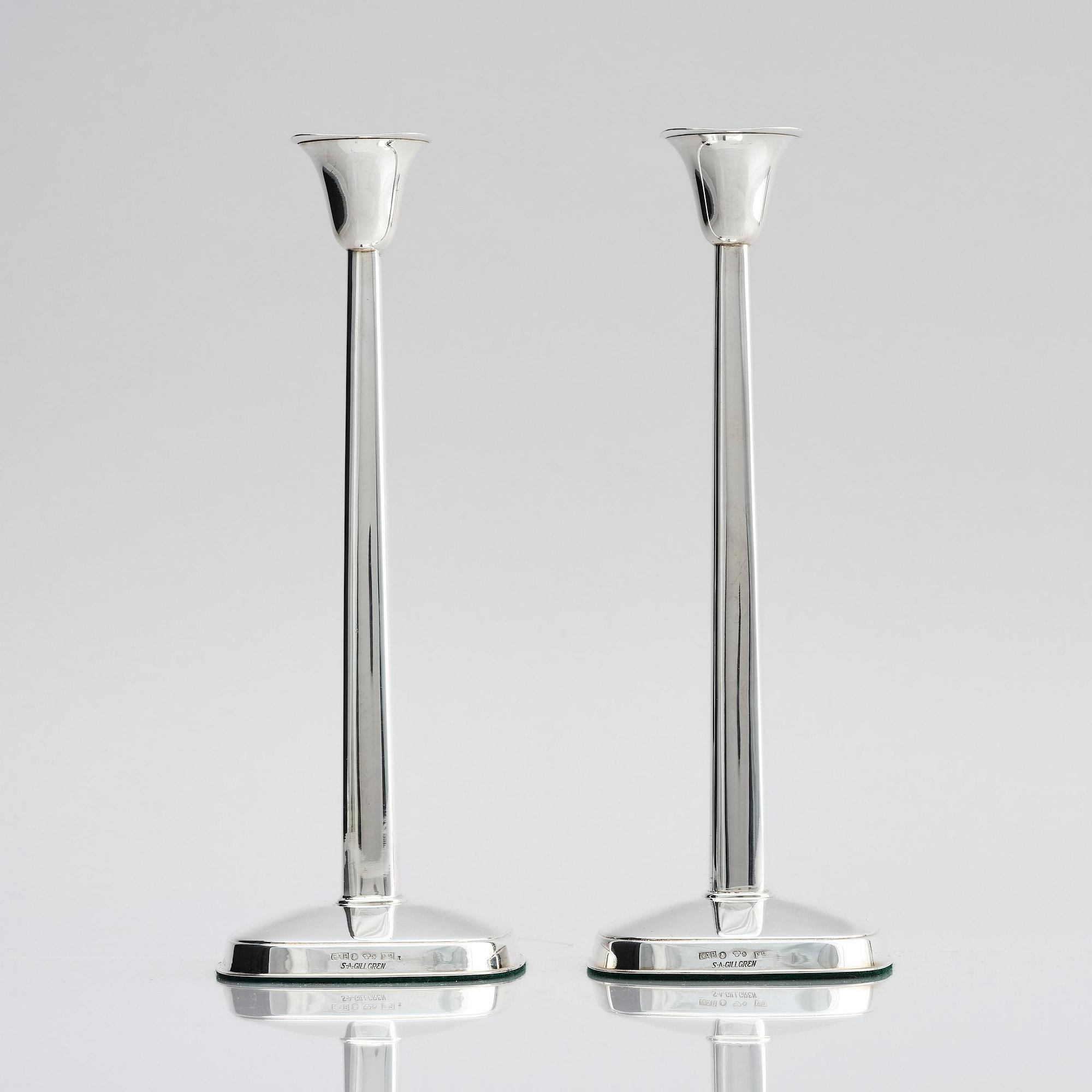 Sven-Arne Gillgren, a paif of silver candelsticks, design Sven-Arne Gillgren, company Guldsmedsaktiebolaget, Stockholm 1965.