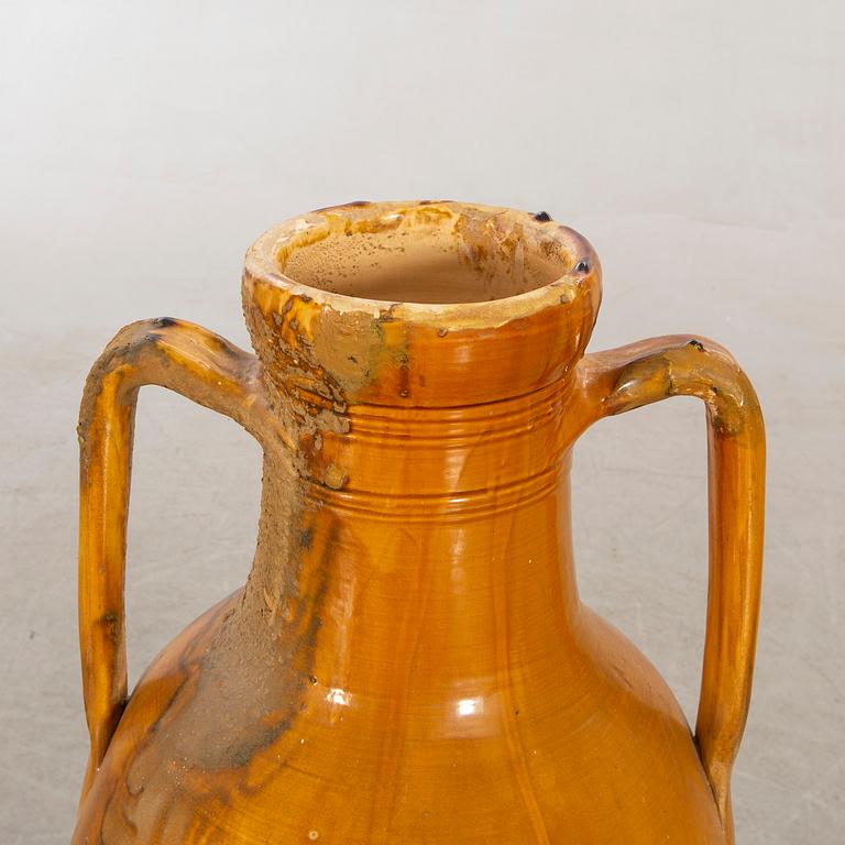 Olive oil jar "Orcio Puglia", Apulia Italy 19th century glazed terracotta.