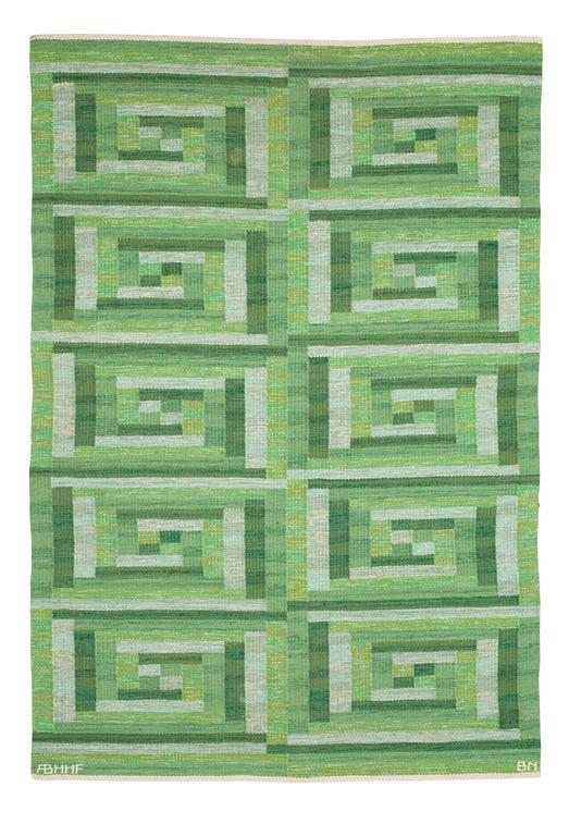 RUG. "Ostia grön". Flat weave. 203 x 141 cm. Signed AB MMF BN.