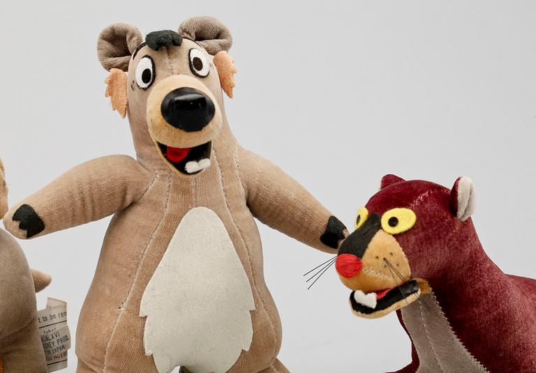 FIGURER, 7 st, Djungelboken, Disney, Made in Japan, 1966.