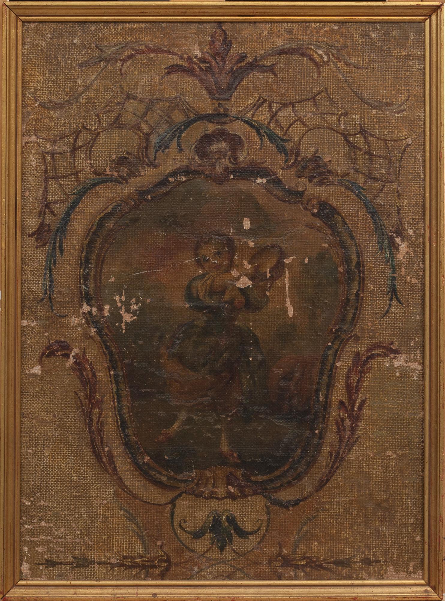 VÄGGFÄLT, ett par, olja på pannå, 1800-tal.