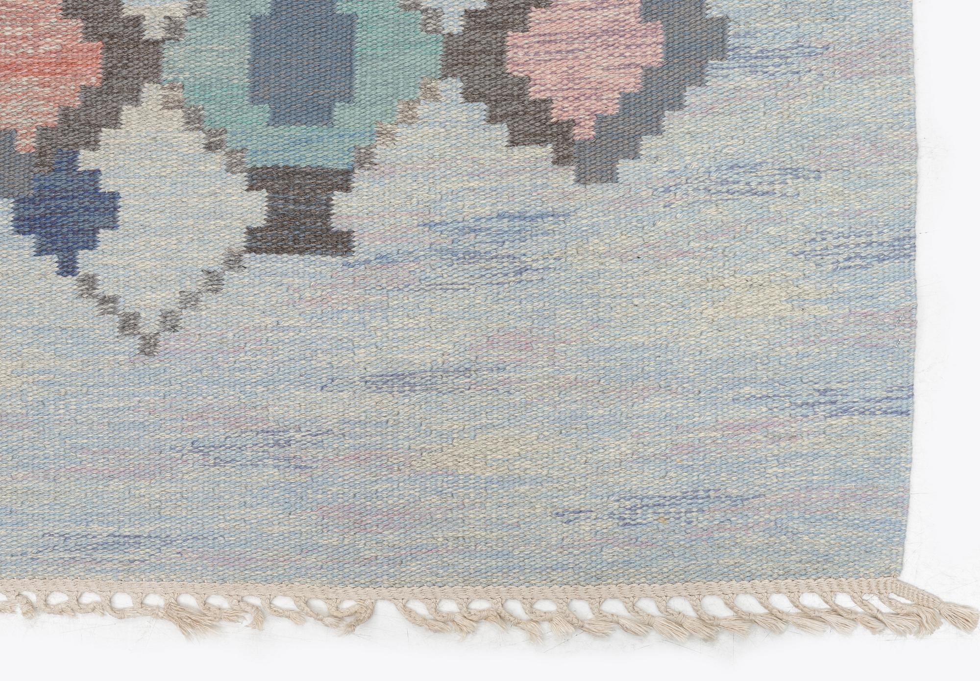Judith Johansson, a carpet, 'Myosotis' ('Forget-me-not'), flat weave, c. 278 x 205 cm, signed JJ.