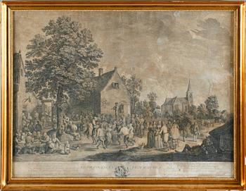 TAVLA, kopparstick, efter David Teniers, 1700-tal.