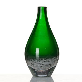 Orrefors, a green glass vase, signed and dated 1940.