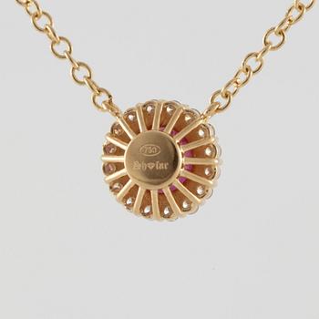Necklace 18K gold with ruby and brilliant-cut diamonds.