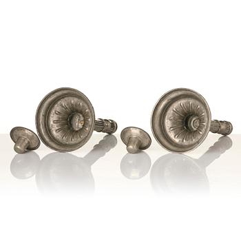 A pair of Gustavian pewter candlesticks by P. Gillman, Stockholm 1786.