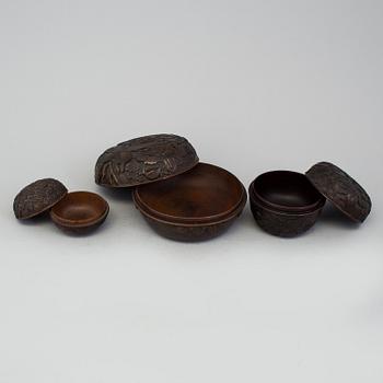 Three Japanese wooden boxes with covers, early 20th Century.